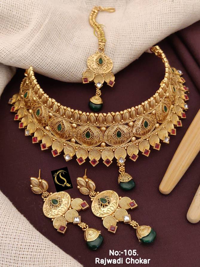 Brass High Gold Rajwadi Choker Set Wholesale Shop In Surat
